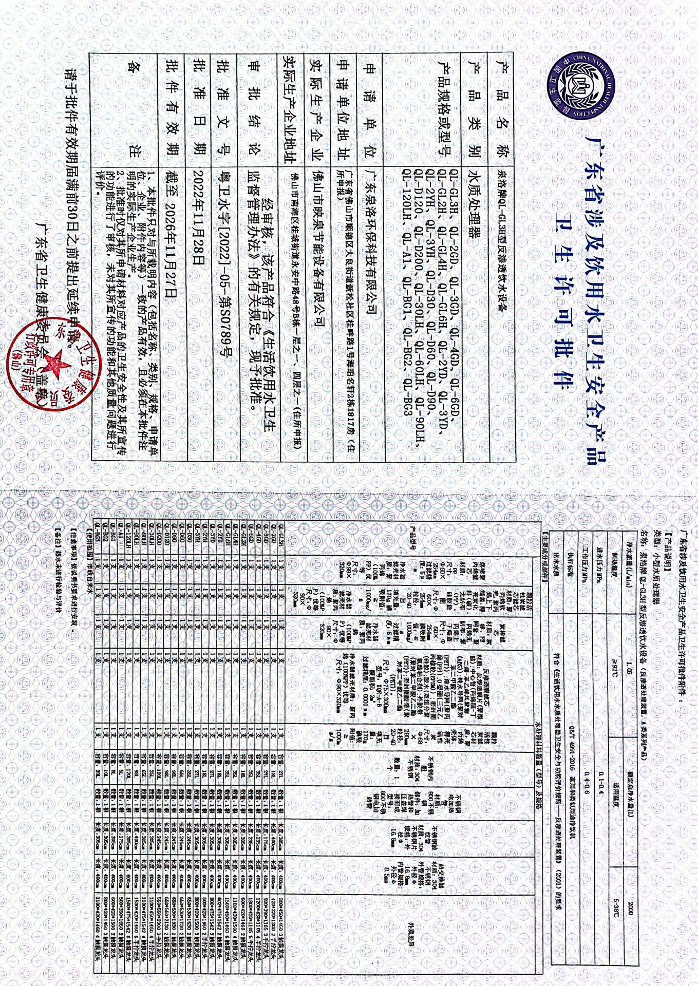 卫生许可批件